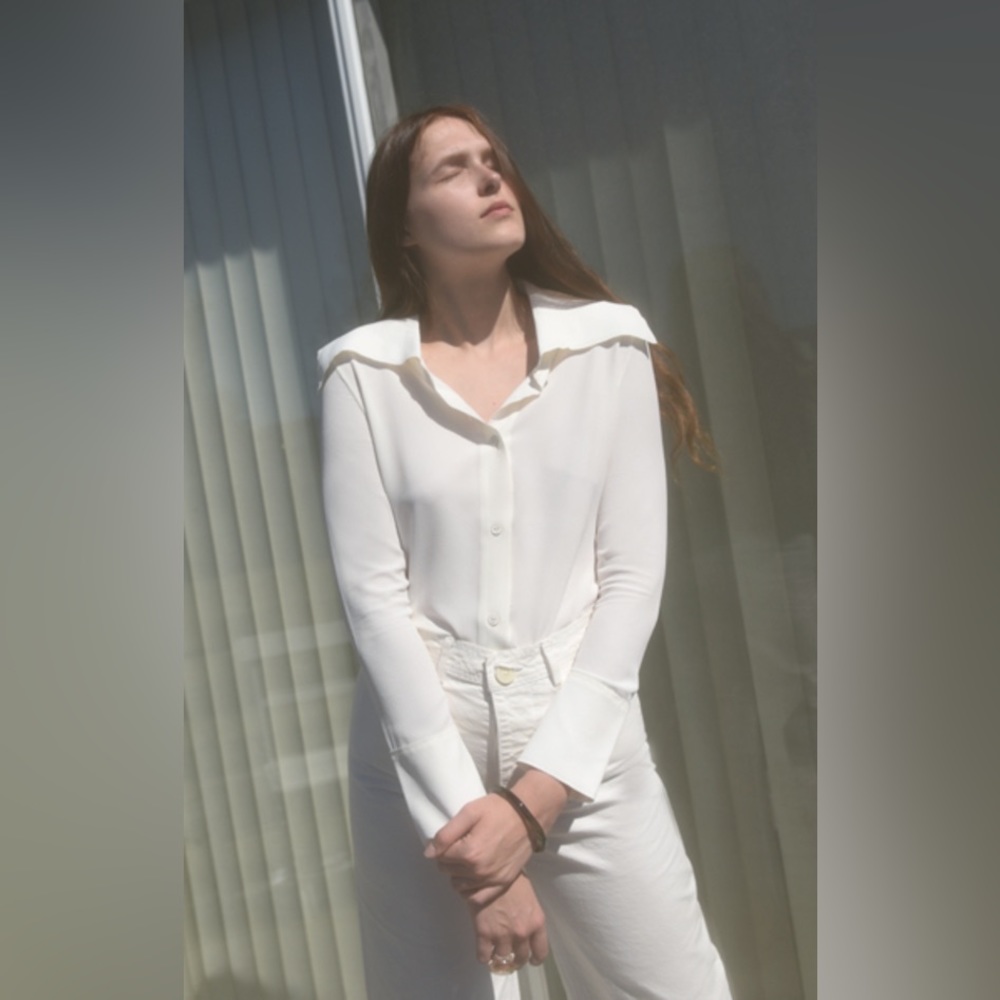 SOLDVeronique Leroy silk blend button up white small fr38